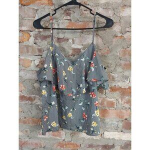 Liberty Love Off The Shoulder Top Womens Sz L Stripes Shirt Flowere B